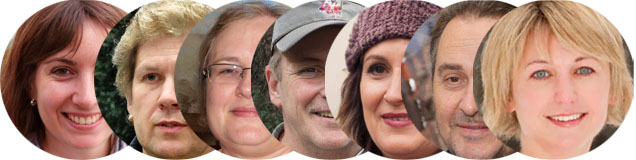 A row of customer portraits